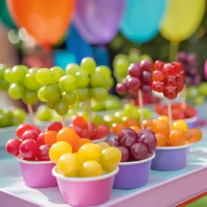 A colorful bowl of Skittles Grapes coated in crushed candy