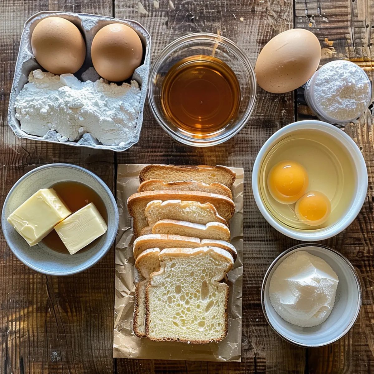 Ingredients for Hong Kong-Style French Toast on kitchen counter