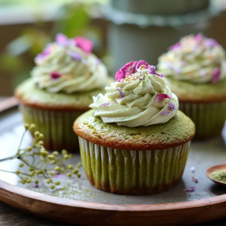 Matcha-cupcakes served with green tea on a wooden tray
