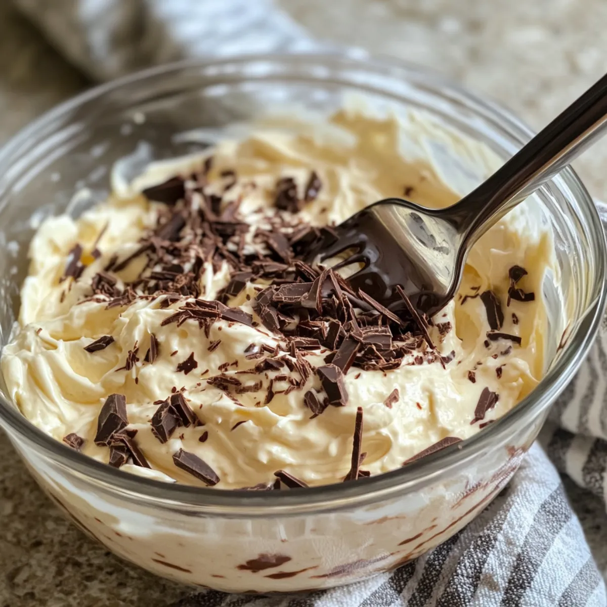 Mixing chocolate mascarpone cream for Chocolate Tiramisu
