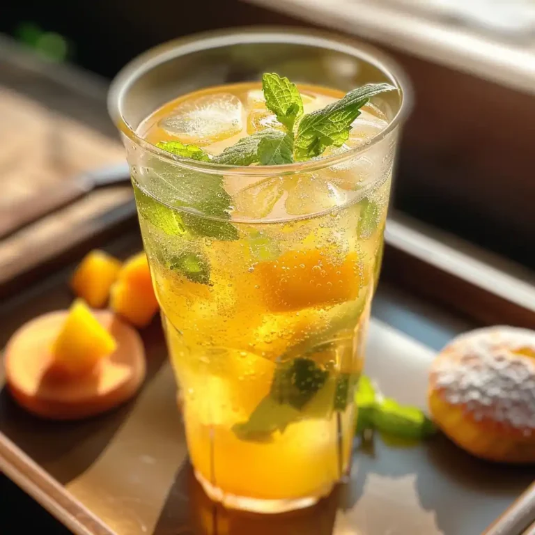 Refreshing homemade kefir soda with fruit and herbs on rustic table