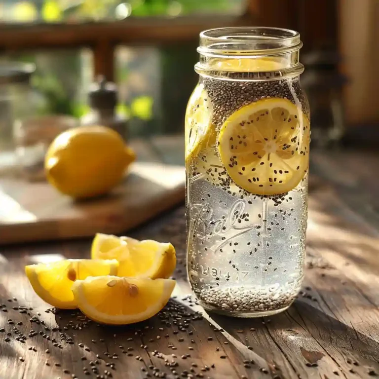 Stirring Internal Shower Chia Seed Water with chia seeds expanding in glass