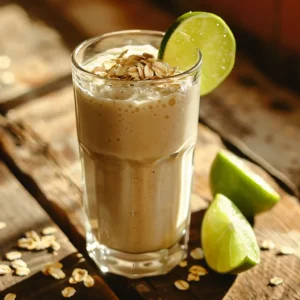 Blended Oatzempic drink with lime in a clear glass – natural appetite support