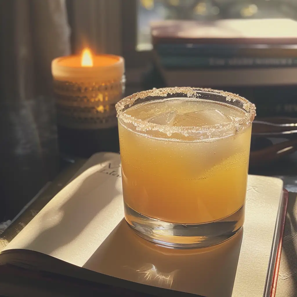 cortisol cocktail recipe served in a glass beside a journal in morning light