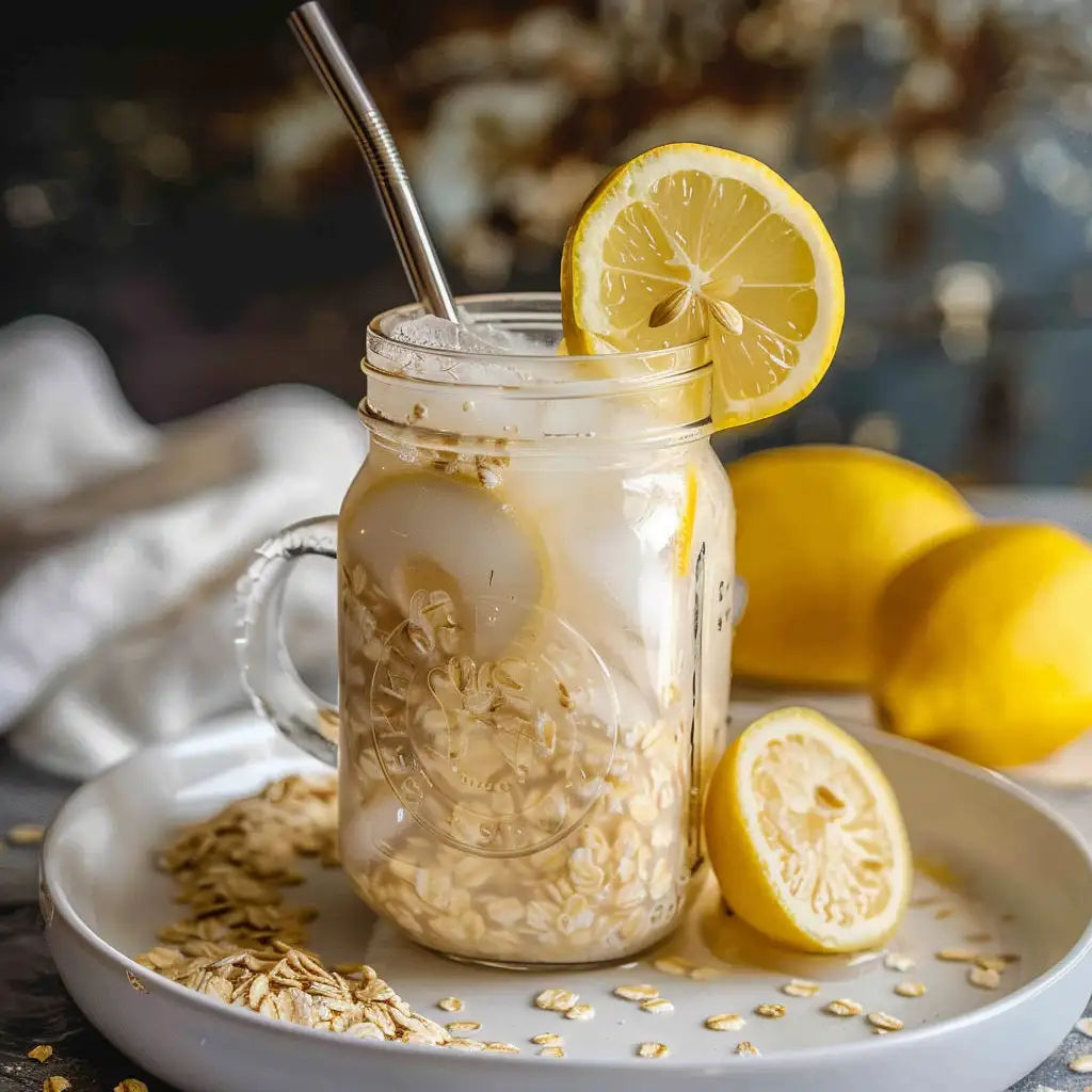 oatzempic recipe for weight loss served over ice in a mason jar with lemon garnish and a straw