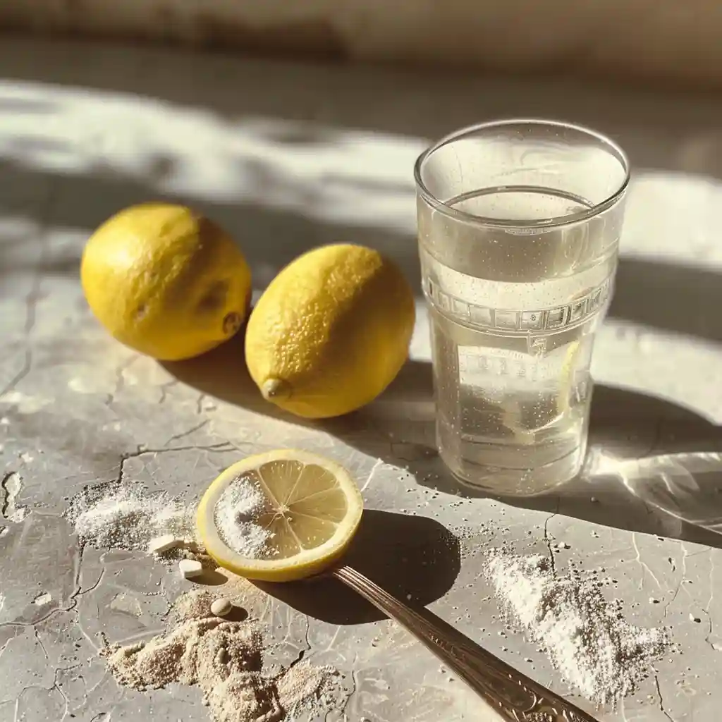 All ingredients for Harmonia Cortisol Cocktail laid out on a kitchen counter