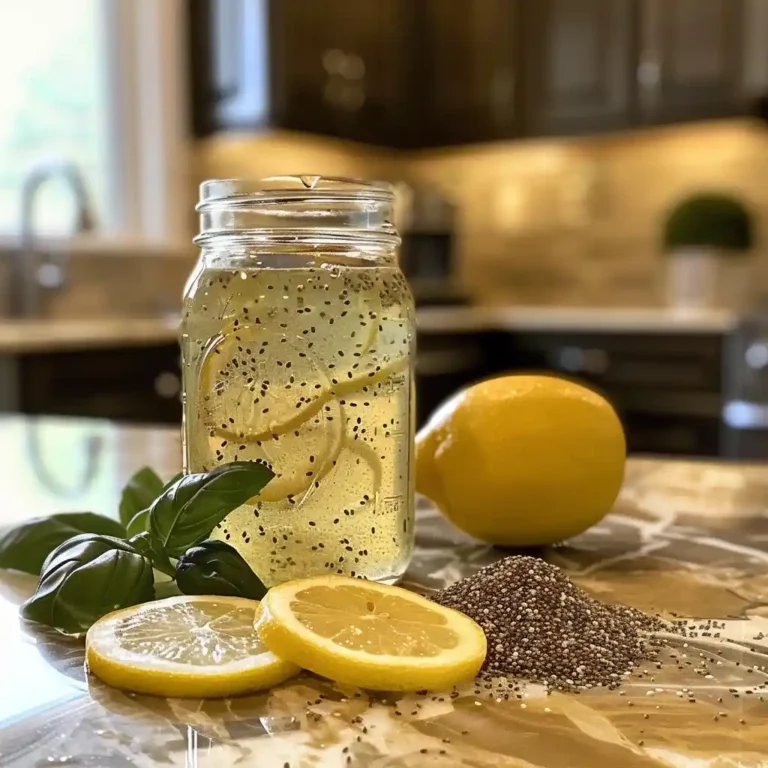 Bariatric seed drink in a mason jar with suspended chia, flax, and basil seeds