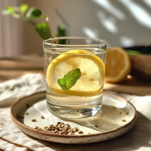 Bariatric seed drink in a glass with floating seeds on a rustic table