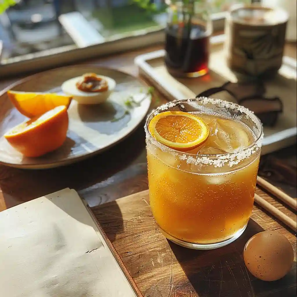 Best cortisol cocktail for weight loss served with a breakfast spread, including eggs, almond butter, and a journal on a sunlit table