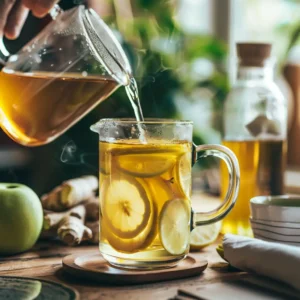 Brewing a zepbound-inspired drink with lemon and ginger in a mug