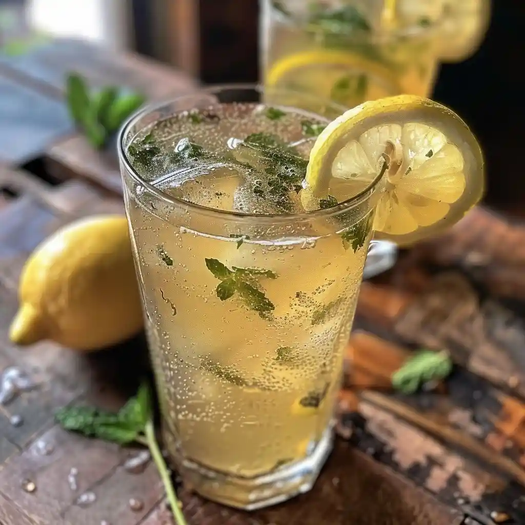 Chilled bariatric seed drink served in a glass with mint and lemon slice