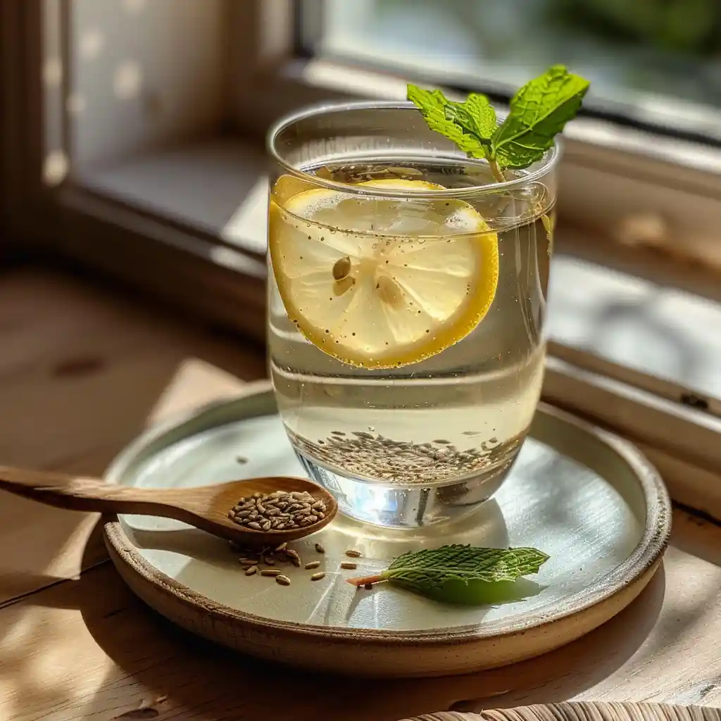 Chilled bariatric seed drink served with bariatric seed recipe for weight loss