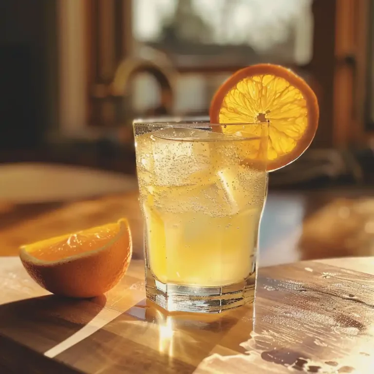 Cortisol cocktail in a glass with orange slice and sea salt on a wooden kitchen counter