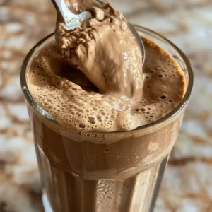 Diet Coke protein drink with ice served next to egg and almonds on breakfast table