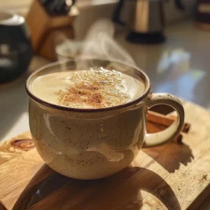 Frothy coffee loophole drink in a ceramic mug with cinnamon and butter