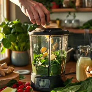 Grating ginger into a blender full of smoothie ingredients for arthritis relief