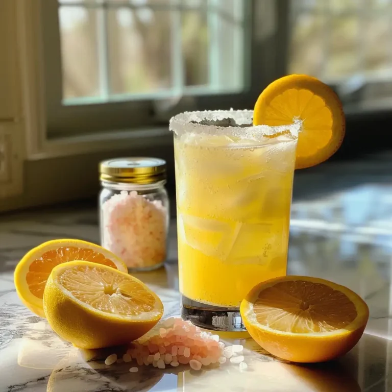 Homemade cortisol cocktail in a glass with lemon slice and visible magnesium powder