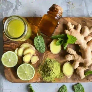 Hooper detox ingredients including moringa powder, lime, ginger, bitters, cayenne, mint, and honey