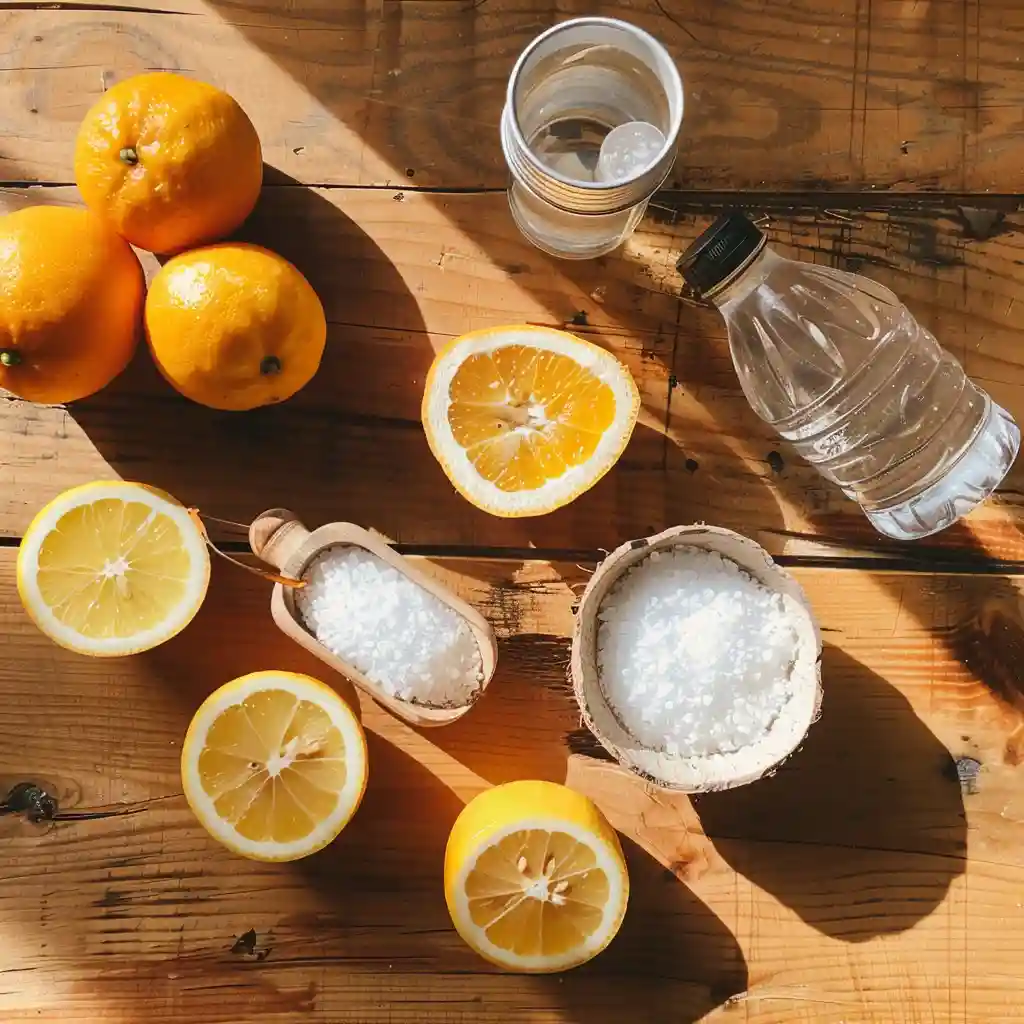 Ingredients for cortisol cocktail laid out on wooden counter