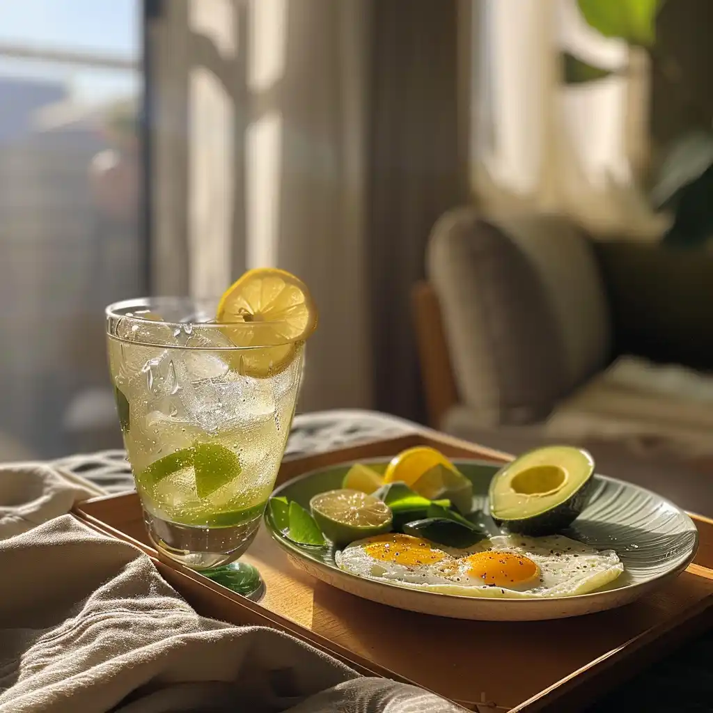 Keto Mounjaro Shot served on a breakfast tray with avocado and eggs