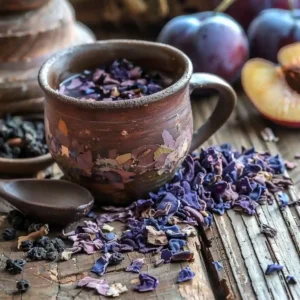 Measuring purple peel powder and adding to hot water with lemon and honey