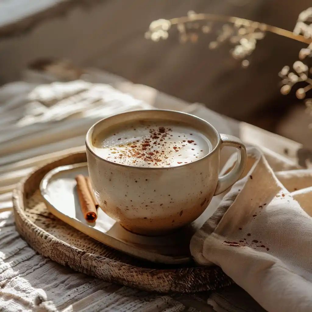 2 ingredient coffee loophole recipe  with coconut oil served on a tray with cinnamon and linen