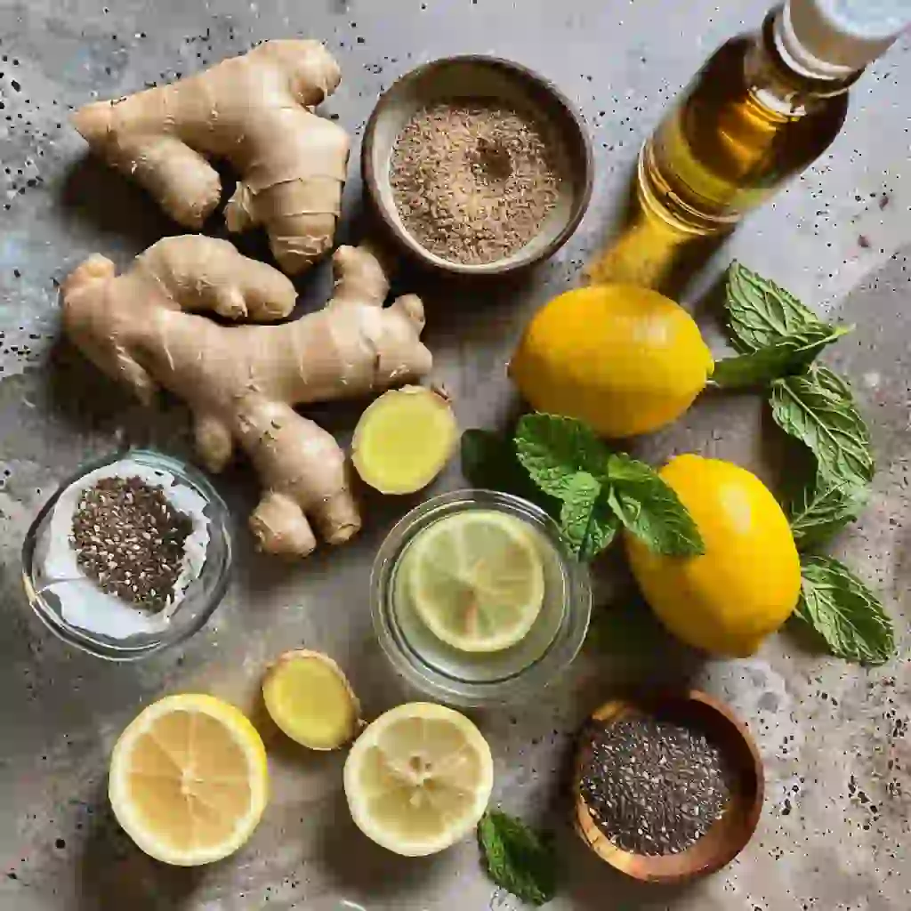 Mounjaro Drink for Digestion ingredients on a kitchen counter