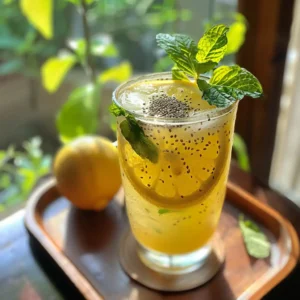 Natural Zepbound drink served with mint and lemon on a breakfast tray