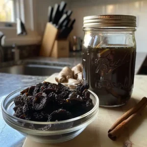 Prunes soaking in water before being blended for detox juice