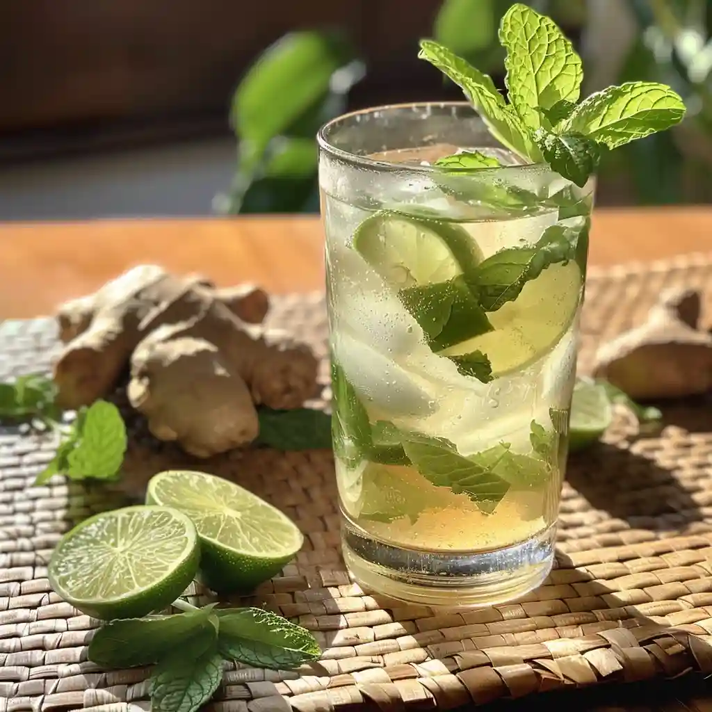 Served hooper detox drink in a glass with mint garnish and citrus slices