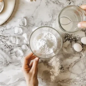 Stirring baking soda into a glass of iced water