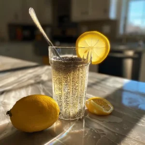 Stirring chia seeds into water with a spoon during soaking step