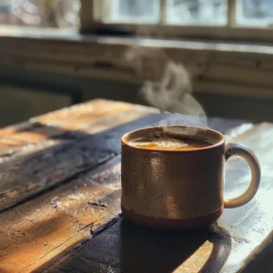 Warm prune juice and butter in a cozy mug with steam rising
