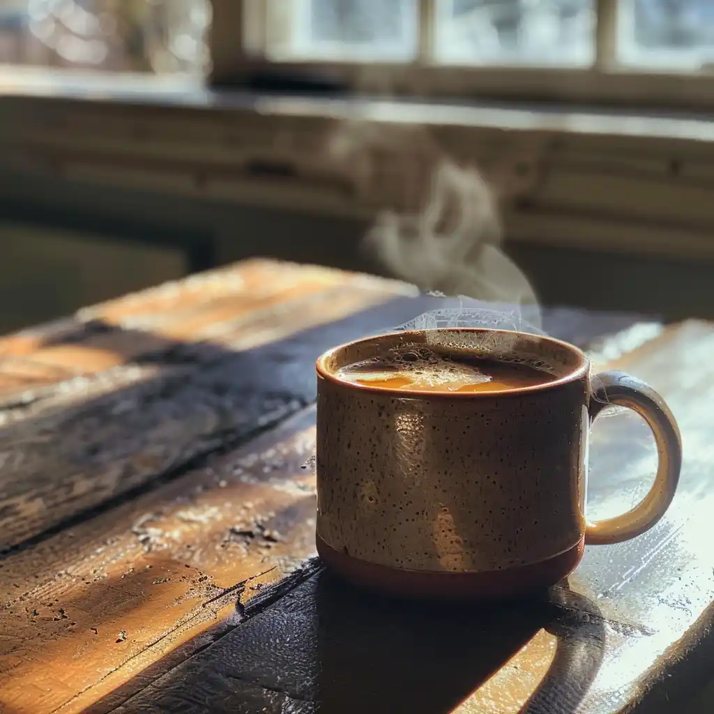 Warm prune juice and butter in a cozy mug with steam rising