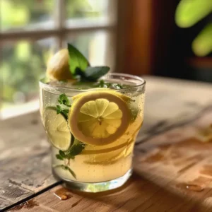 Zepbound drink in a glass with lemon slices and ginger – a refreshing, homemade wellness tonic
