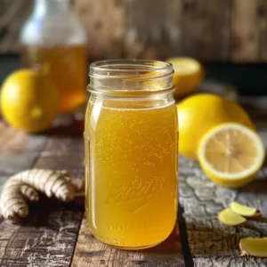 Zepbound weight loss drink in a mason jar with lemon and ginger on rustic table