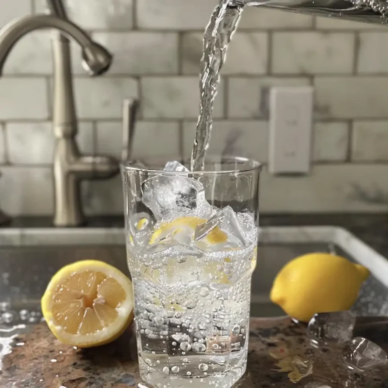Adding fresh lemon juice to the glass with ice water for Ice Hack Drink