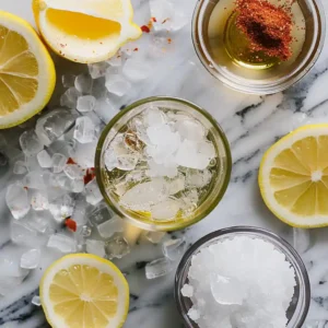 Adding ice cubes to the glass of salt and warm water