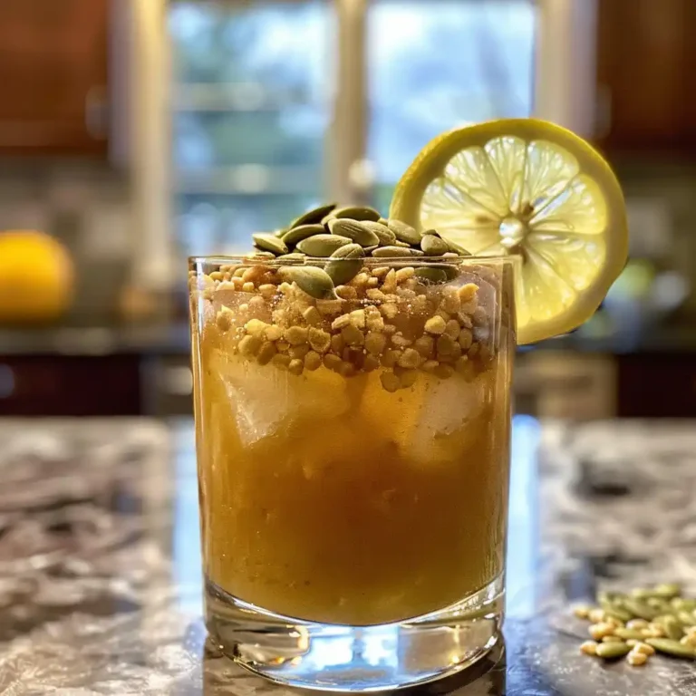 Bariatric seed drink served in a clear tumbler with lemon slice and pumpkin seeds
