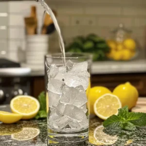 Filling a glass with ice cubes for weight loss water hack