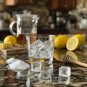Filling glass with ice cubes for salt and ice trick recipe preparation step