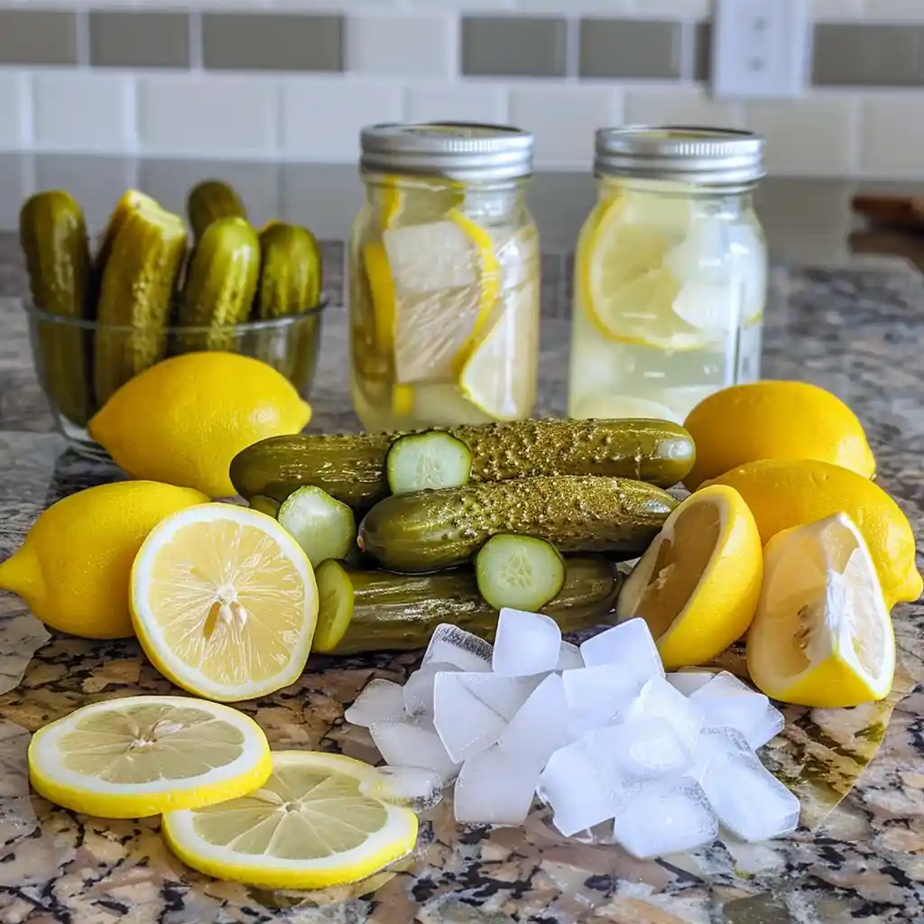 Ingredients laid out for homemade pickle lemonade popeyes recipe on countertop