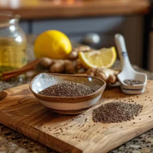 Measuring chia and flax seeds into a bowl