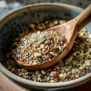 Mixing seeds and spices in a large bowl for bariatric seed diet