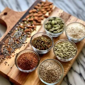Mixing seeds with spices for homemade bariatric seed mix