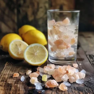 Preparing the salt and ice trick recipe with hand sprinkling pink salt into glass of ice water