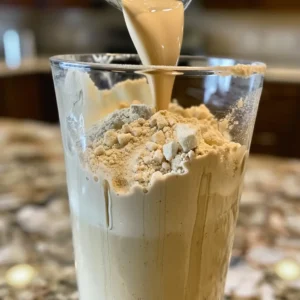 Soda being poured into a glass with protein powder for dirty protein soda