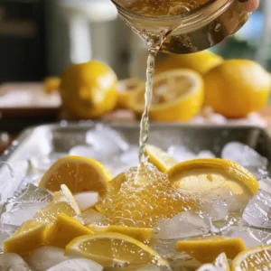 Squeezing fresh lemon juice into salted ice water for salt and ice trick recipe