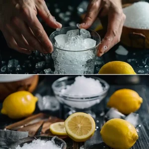 Stirring Himalayan salt into warm water for the salt and ice trick