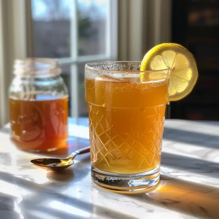 A serving of the honey trick drink with lemon slice, placed beside a sunlit window